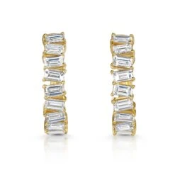 Chisholm Hunter 18ct Yellow Gold Emerald Cut 1.01ct Diamond Hoop Earrings -Chisholm Hunter 15 121 04 0092