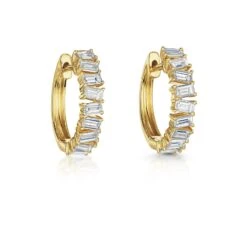 Chisholm Hunter 18ct Yellow Gold Emerald Cut 1.01ct Diamond Hoop Earrings