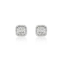 Chisholm Hunter 9ct White Gold Brilliant Cut 0.50ct Diamond Cluster Earrings