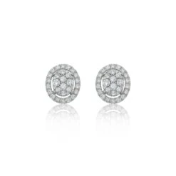 Chisholm Hunter 9ct White Gold Brilliant Cut 1.00ct Oval Shaped Diamond Halo Earrings