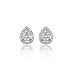 Chisholm Hunter 9ct White Gold Brilliant Cut 1.00ct Pear Shaped Diamond Halo Earrings