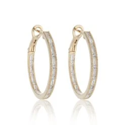Chisholm Hunter 9ct Yellow Gold Baguette And Brilliant Cut 1.25ct Diamond Hoop Earrings