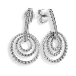 Chisholm Hunter 9ct White Gold Diamond Set 3 Circle Drop Earrings 0.08ct