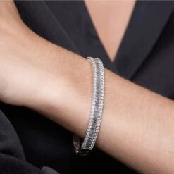 Chisholm Hunter 18ct White Gold Round Brilliant And Baguette Cut 5.00ct Diamond Bangle -Chisholm Hunter 15 122 02 0043 om 1 2