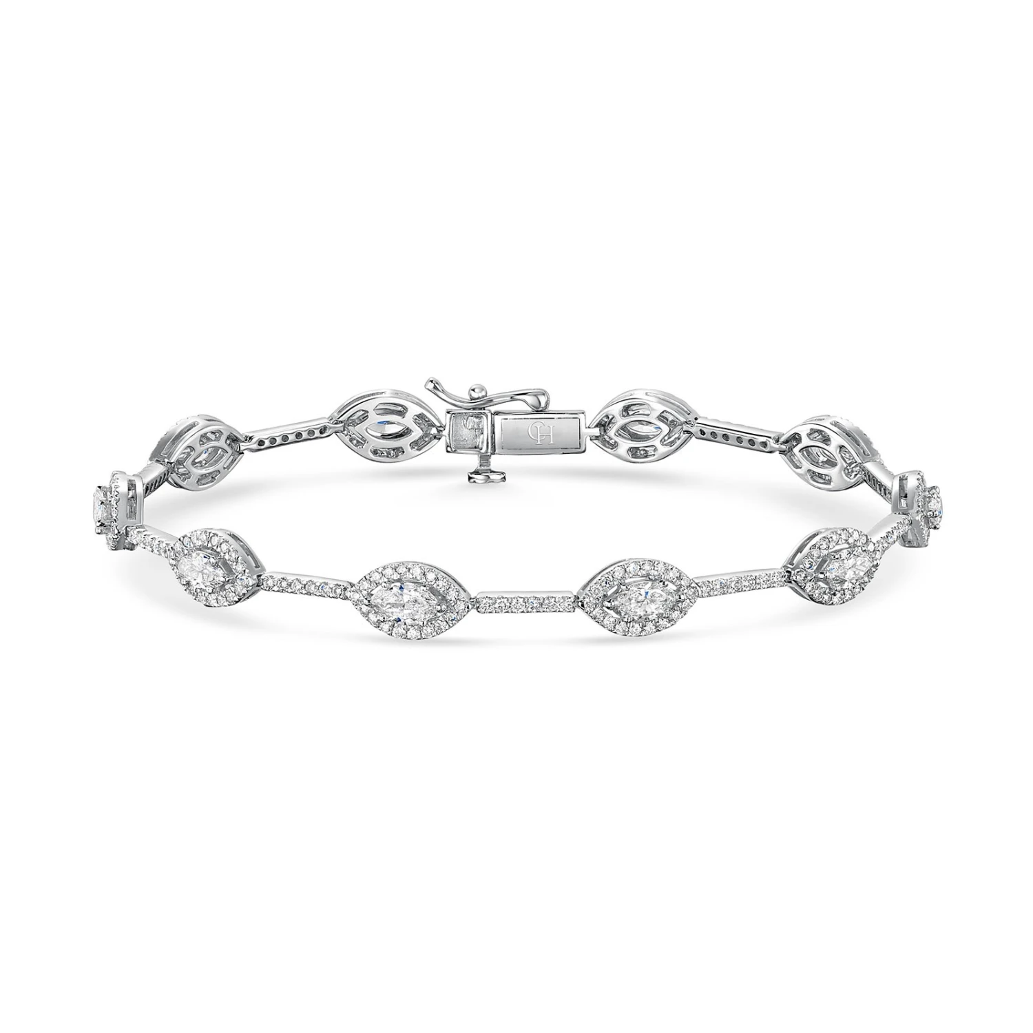 Chisholm Hunter 18ct White Gold Marquise Cut 3.25ct Diamond Cluster Bracelet 3 Chisholm Hunter 18ct White Gold Marquise Cut 3.25ct Diamond Cluster Bracelet