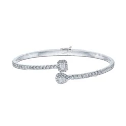 Chisholm Hunter 18ct White Gold Pear Emerald And Brilliant Cut 0.57ct Diamond Crossover Bangle -Chisholm Hunter 15 123 01 0046 d 1