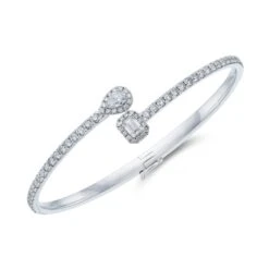 Chisholm Hunter 18ct White Gold Pear Emerald And Brilliant Cut 0.57ct Diamond Crossover Bangle