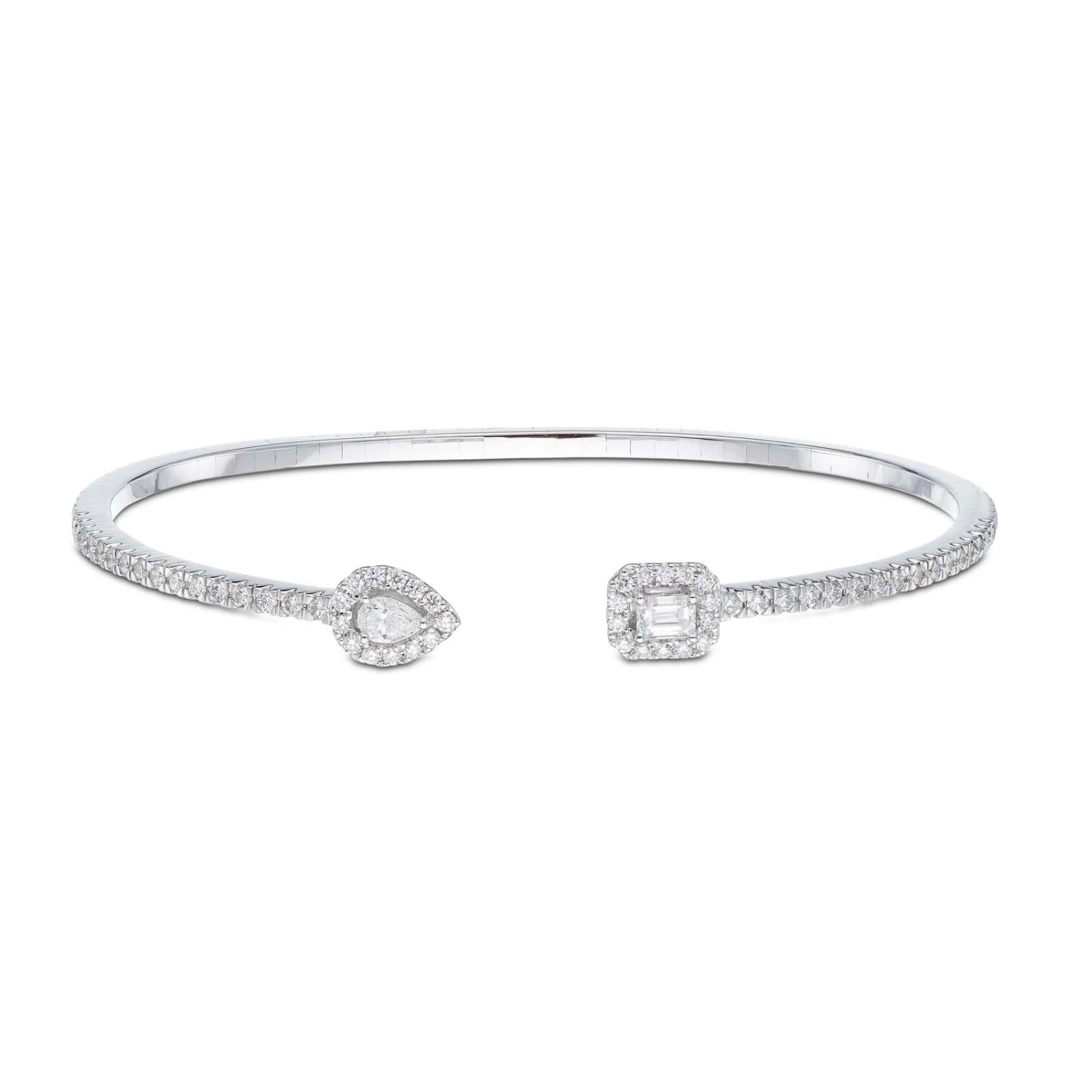 Chisholm Hunter 18ct White Gold Pear Emerald & Brilliant Cut 1.08ct Diamond Crossover Bangle 5 Chisholm Hunter 18ct White Gold Pear Emerald & Brilliant Cut 1.08ct Diamond Crossover Bangle - Image 3