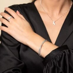 Chisholm Hunter 18ct White Gold Round Brilliant 2.37ct Diamond Crossover Bangle -Chisholm Hunter 15 123 01 0049 b