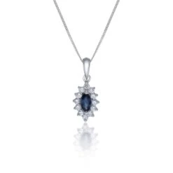 Chisholm Hunter 9ct White Gold Diamond 0.12ct And Sapphire Halo Pendant