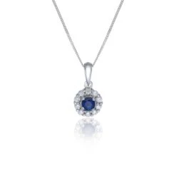 Chisholm Hunter 9ct White Gold Diamond 0.10ct And Sapphire Halo Pendant