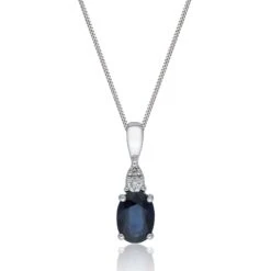 Chisholm Hunter 9ct White Gold 0.05ct Diamond And Sapphire Pendant Necklace