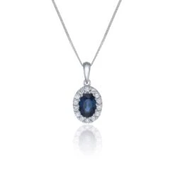 Chisholm Hunter 9ct White Gold Diamond 0.15ct And Sapphire Halo Pendant