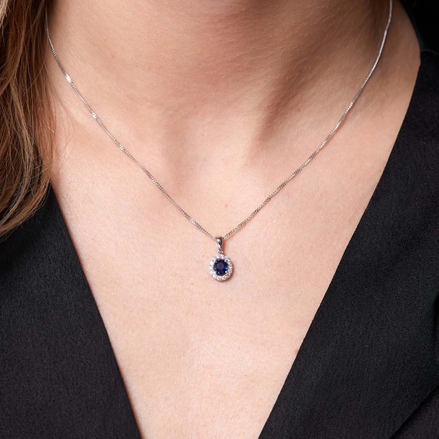 Chisholm Hunter 18ct White Gold 0.53ct Diamond And 0.17ct Sapphire Oval Halo Pendant 5 Chisholm Hunter 18ct White Gold 0.53ct Diamond And 0.17ct Sapphire Oval Halo Pendant - Image 3