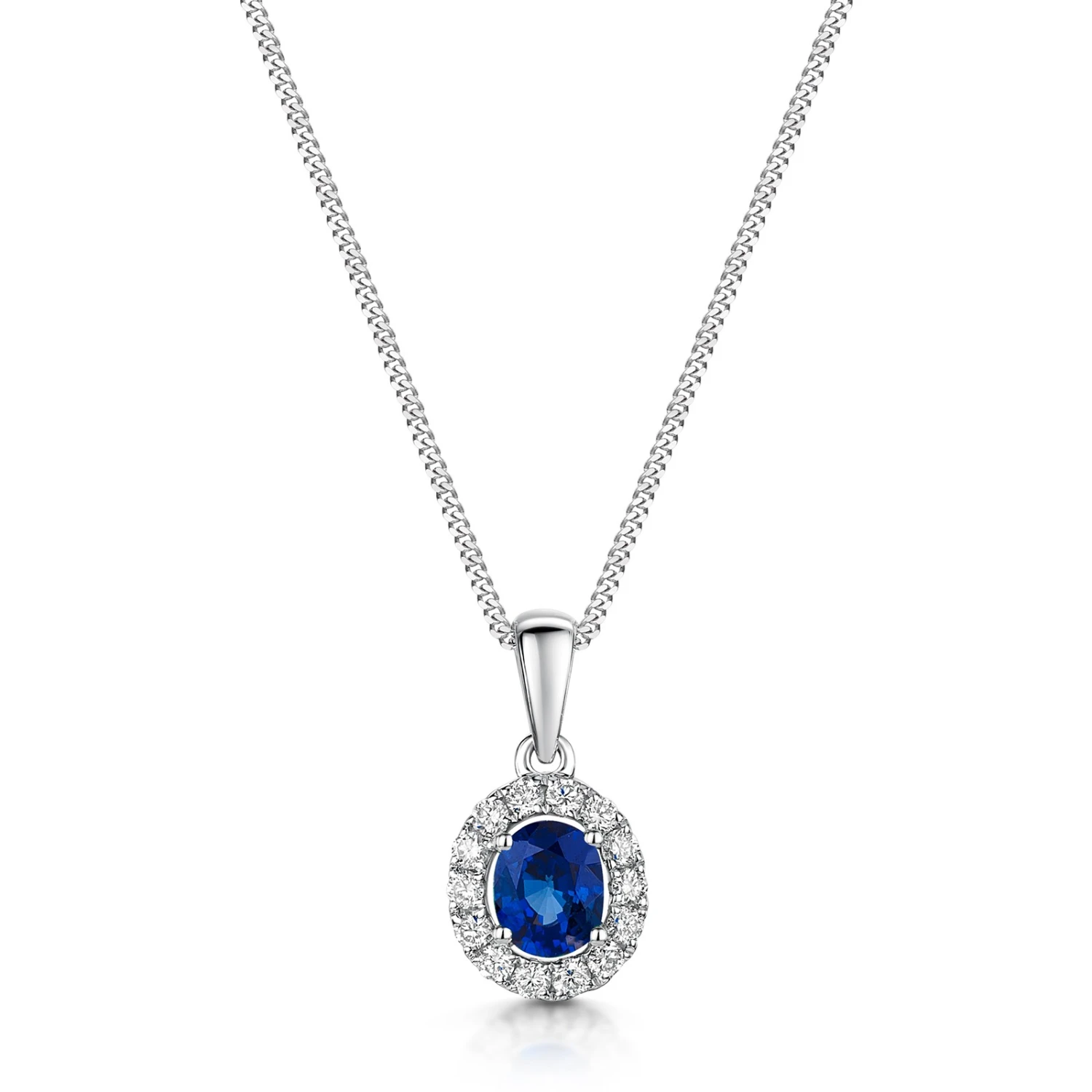 Chisholm Hunter 18ct White Gold 0.53ct Diamond And 0.17ct Sapphire Oval Halo Pendant 3 Chisholm Hunter 18ct White Gold 0.53ct Diamond And 0.17ct Sapphire Oval Halo Pendant