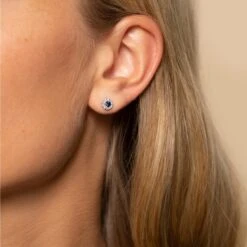 Chisholm Hunter 9ct White Gold Diamond 0.17ct And Sapphire Halo Earrings -Chisholm Hunter 16 125 05 0044 lifestyle b
