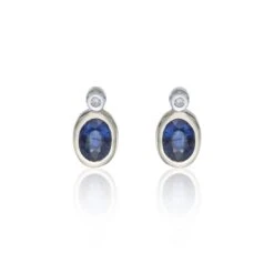 Chisholm Hunter 9ct Yellow Gold Diamond And 0.10ct Sapphire Bezel Set Earrings