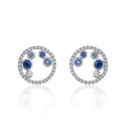 Chisholm Hunter 18ct White Gold Brilliant Cut Diamond 0.52ct And Sapphire 0.76ct Earrings
