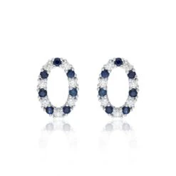 Chisholm Hunter 18ct White Gold 0.42ct Sapphire And 0.40ct Round Brilliant Diamond Oval Earrings