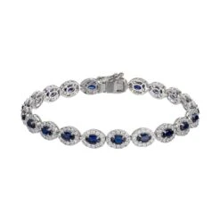 Chisholm Hunter 18ct White Gold Oval Cut Sapphire 10.88 Diamond Halo Bracelet