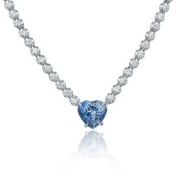 Chisholm Hunter 18ct White Gold Heart Cut Sapphire 2.07ct Diamond Tennis Necklace -Chisholm Hunter 16 125 23 0007b