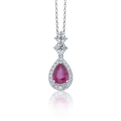Chisholm Hunter 9ct White Gold Pear Ruby 0.75ct And Diamond 0.25ct Fancy Drop Pendant