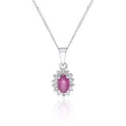 Chisholm Hunter 9ct White Gold 0.06ct Ruby And Diamond Halo Pendant