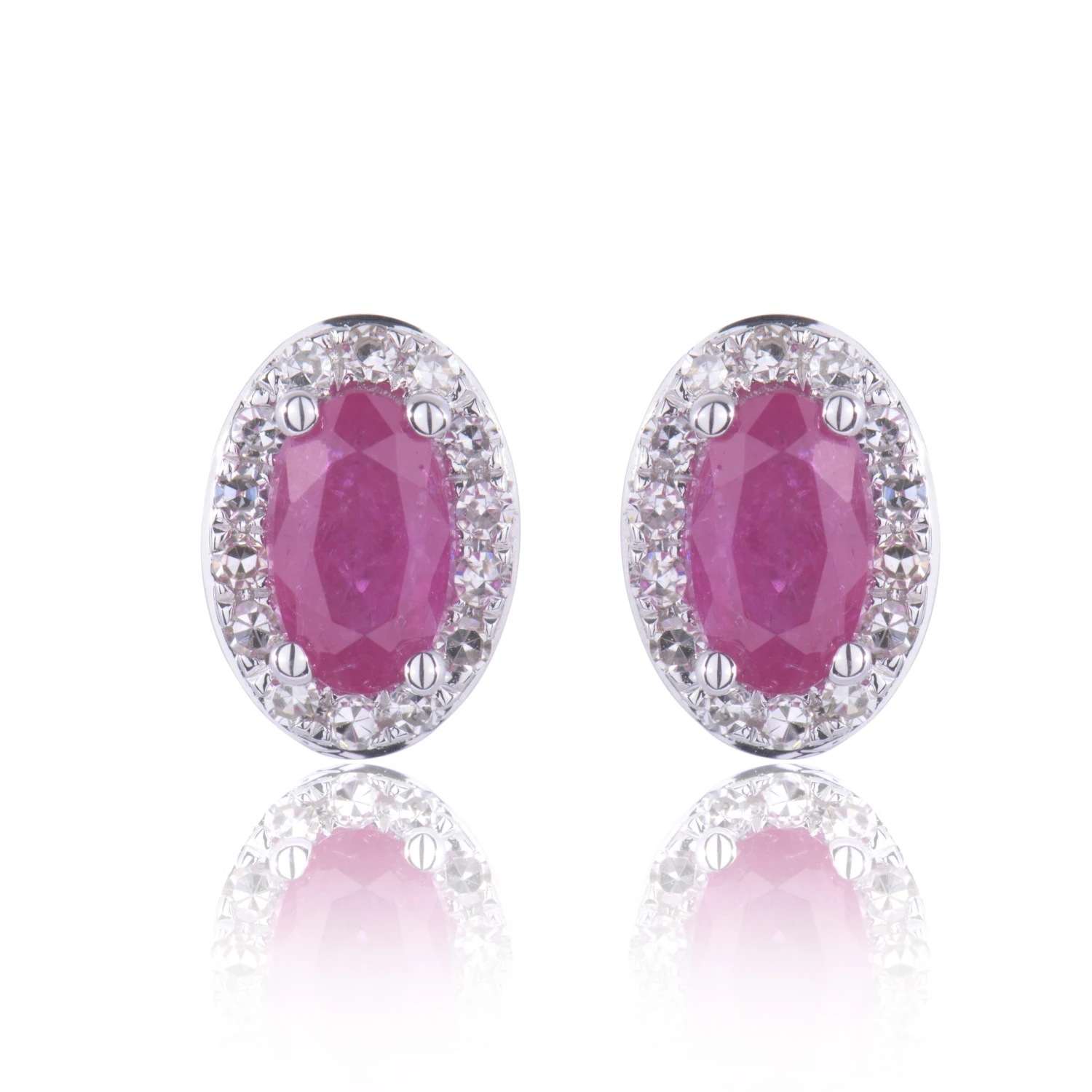 Chisholm Hunter 9ct White Gold Oval Cut 0.70ct Ruby And 0.10ct Diamond Earrings 3 Chisholm Hunter 9ct White Gold Oval Cut 0.70ct Ruby And 0.10ct Diamond Earrings