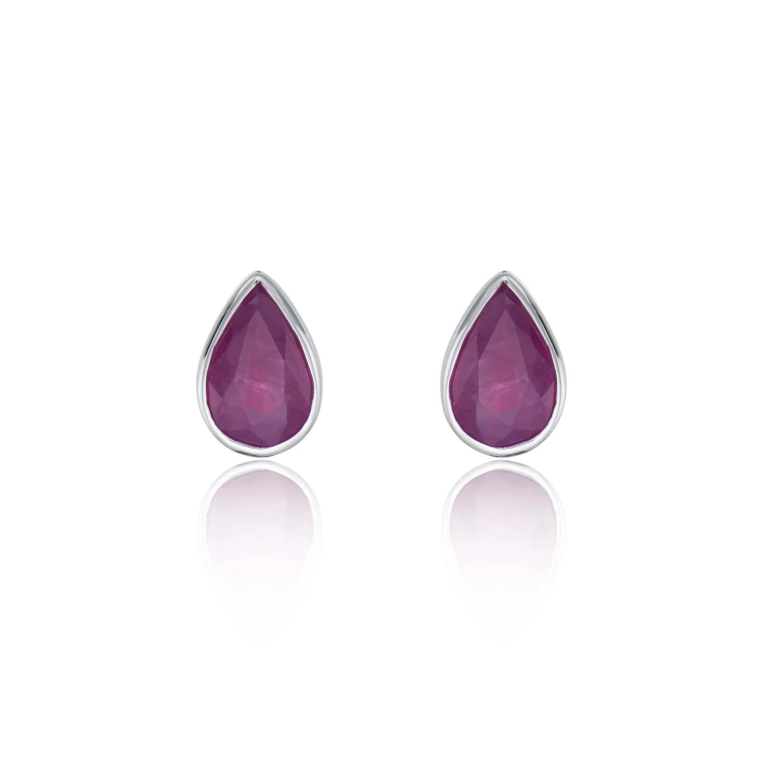 Chisholm Hunter 9ct White Gold Pear Cut Ruby Rub Over Earrings 3 Chisholm Hunter 9ct White Gold Pear Cut Ruby Rub Over Earrings