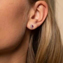 Chisholm Hunter 9ct White Gold 0.17ct Ruby And Diamond Halo Earrings -Chisholm Hunter 16 126 05 0028 b