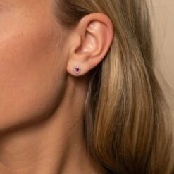 Chisholm Hunter 9ct White Gold 0.17ct Ruby And Diamond Halo Earrings -Chisholm Hunter 16 126 05 0028 1