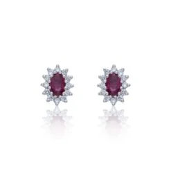 Chisholm Hunter 9ct White Gold Diamond 0.18ct And Ruby Halo Earrings