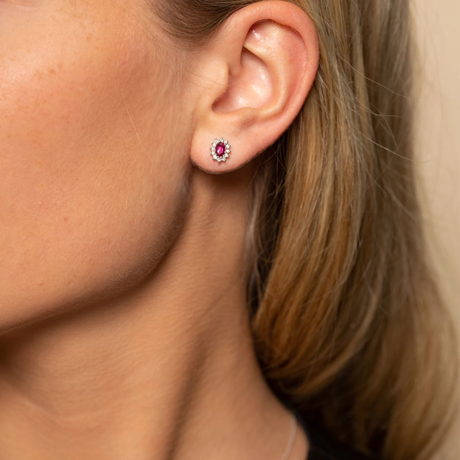 Chisholm Hunter 9ct White Gold Diamond 0.18ct And Ruby Halo Earrings 4 Chisholm Hunter 9ct White Gold Diamond 0.18ct And Ruby Halo Earrings - Image 2