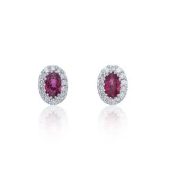 Chisholm Hunter 9ct White Gold Diamond 0.23ct And Ruby Halo Earrings