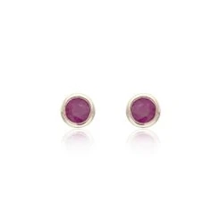 Chisholm Hunter 9ct Yellow Gold Ruby Rub Over Stud Earrings