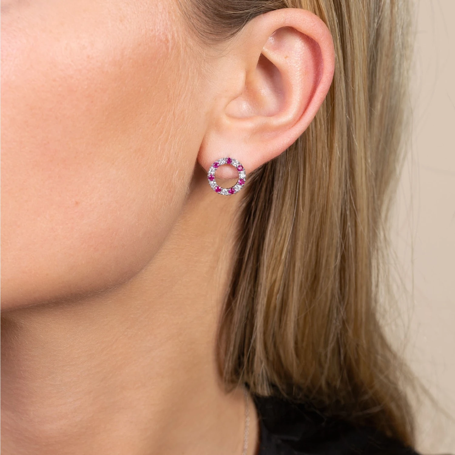 Chisholm Hunter 18ct White Gold 0.42ct Ruby And 0.40ct Round Brilliant Diamond Circle Earrings 4 Chisholm Hunter 18ct White Gold 0.42ct Ruby And 0.40ct Round Brilliant Diamond Circle Earrings - Image 2