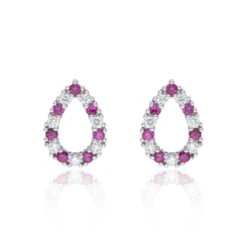 Chisholm Hunter 18ct White Gold 0.42ct Ruby & 0.40ct Round Brilliant Diamond Pear Earrings
