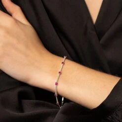 Chisholm Hunter 9ct White Gold Diamond 0.54ct And Ruby 1.10ct Bracelet -Chisholm Hunter 16 126 09 0009 b