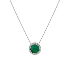 Chisholm Hunter 9ct White Gold Emerald And Diamond 0.12ct Halo Pendant