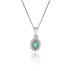 Chisholm Hunter 9ct White Gold 0.06ct Diamond And Emerald Halo Pendant