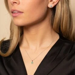 Chisholm Hunter 9ct White Gold 0.10ct Diamond And Emerald Halo Pendant -Chisholm Hunter 16 127 01 0029 and 16 127 05 0021 set lifestyle