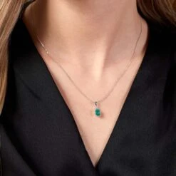 Chisholm Hunter 9ct White Gold Oval Cut Emerald And 0.05ct Diamond Pendant 9 Chisholm Hunter 9ct White Gold Oval Cut Emerald And 0.05ct Diamond Pendant -Chisholm Hunter 16 127 01 0030 om 1