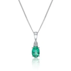 Chisholm Hunter 9ct White Gold Oval Cut Emerald And 0.05ct Diamond Pendant