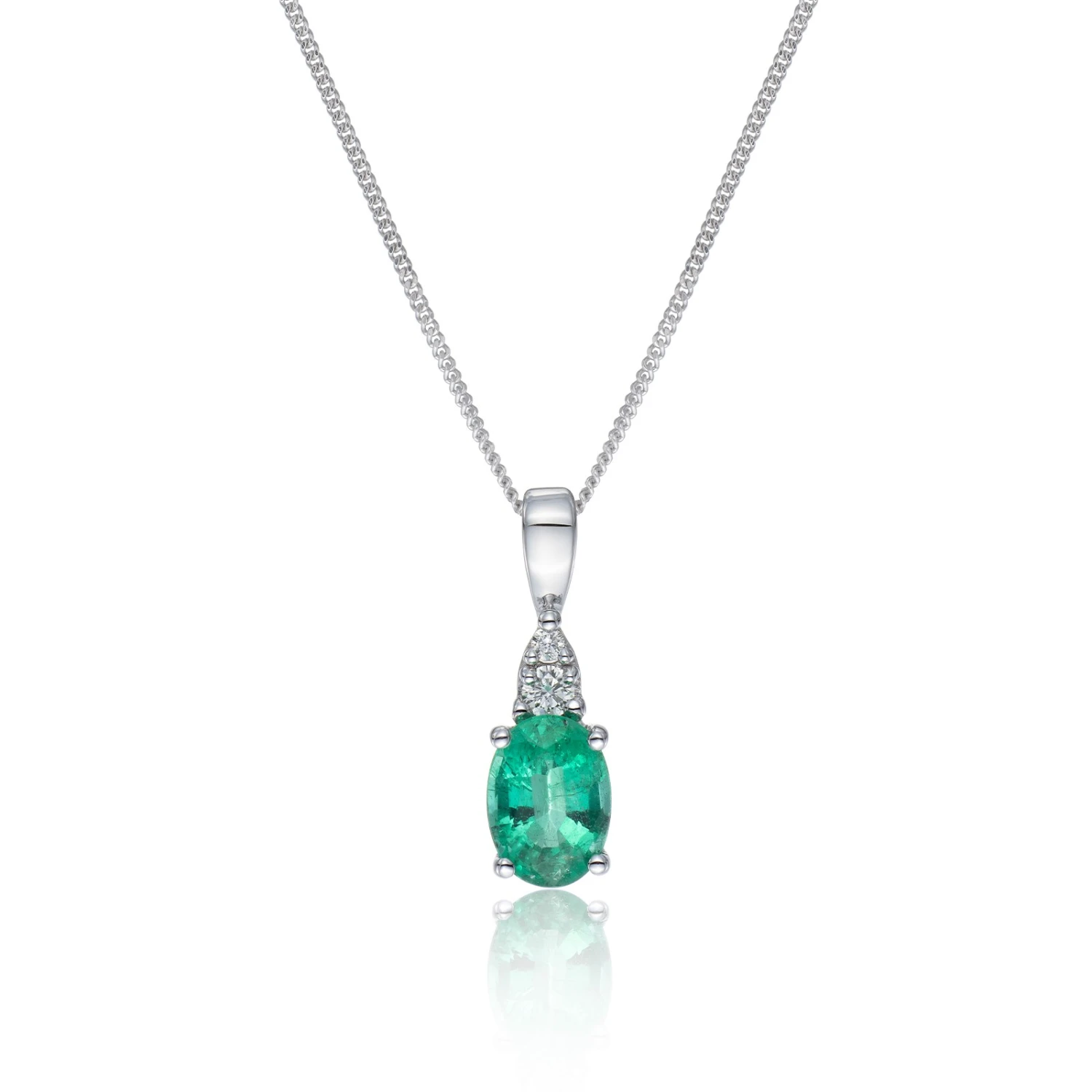 Chisholm Hunter 9ct White Gold Oval Cut Emerald And 0.05ct Diamond Pendant 3 Chisholm Hunter 9ct White Gold Oval Cut Emerald And 0.05ct Diamond Pendant