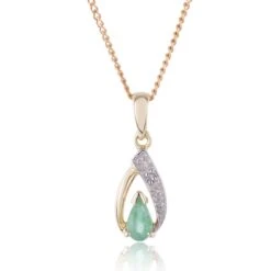 Chisholm Hunter 9ct Yellow Gold Pear Shape Emerald And 0.003ct Round Brilliant Diamond Loop Pendant