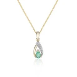 Chisholm Hunter 9ct Yellow Gold Pear Shape Emerald And 0.003ct Round Brilliant Diamond Loop Pendant -Chisholm Hunter 16 127 02 0005 p 1