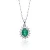 Chisholm Hunter 18ct White Gold Oval Cut 0.85ct Emerald And Diamond Halo Pendant -Chisholm Hunter 16 127 03 0012 2