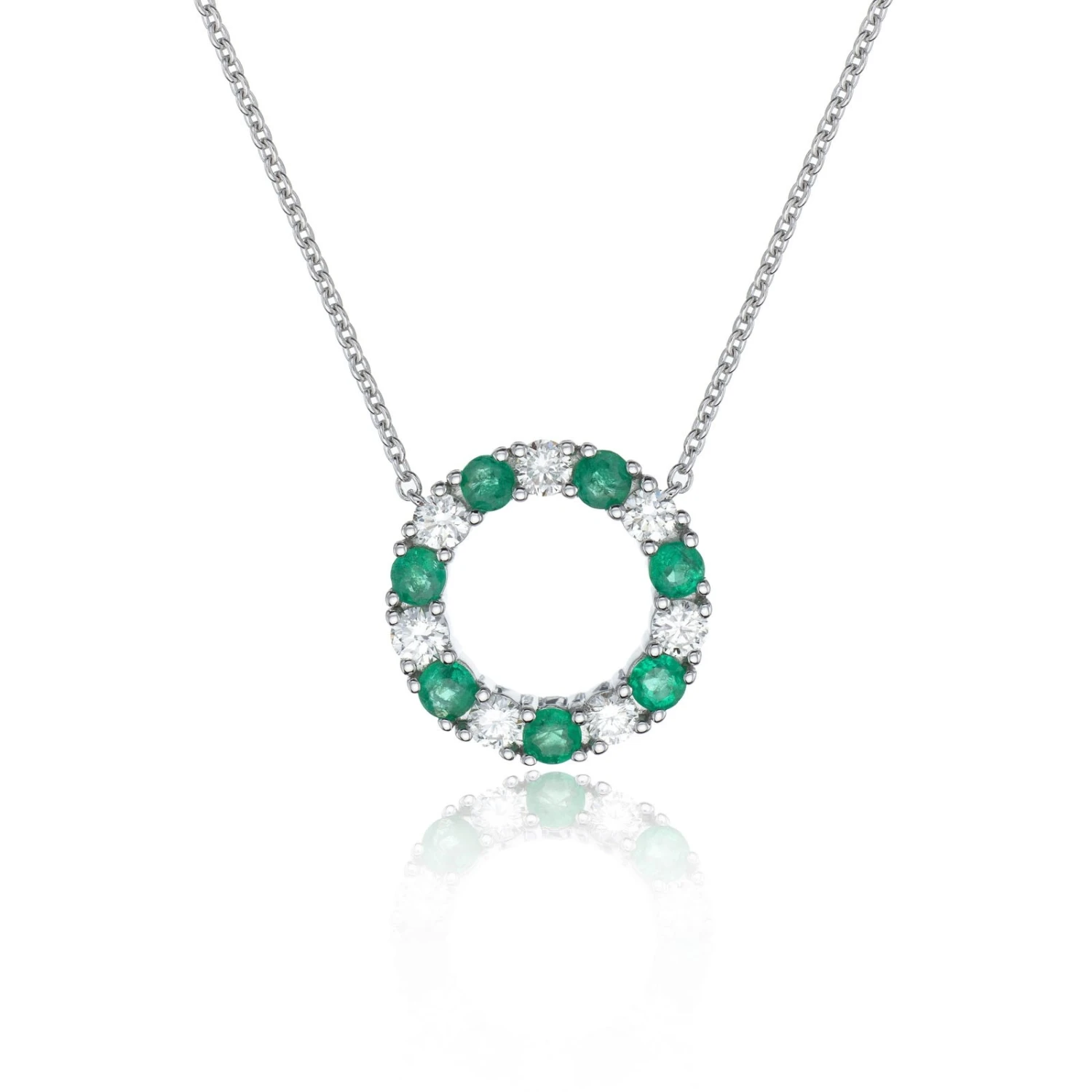 Chisholm Hunter 18ct White Gold 0.35ct Emerald And 0.40ct Round Brilliant Diamond Circle Pendant 3 Chisholm Hunter 18ct White Gold 0.35ct Emerald And 0.40ct Round Brilliant Diamond Circle Pendant