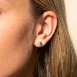 Chisholm Hunter 9ct White Gold 0.10ct Diamond And Emerald Halo Earrings 5 Chisholm Hunter 9ct White Gold 0.10ct Diamond And Emerald Halo Earrings -Chisholm Hunter 16 127 05 0018 9ct white gold diamond emerald halo earrings 1