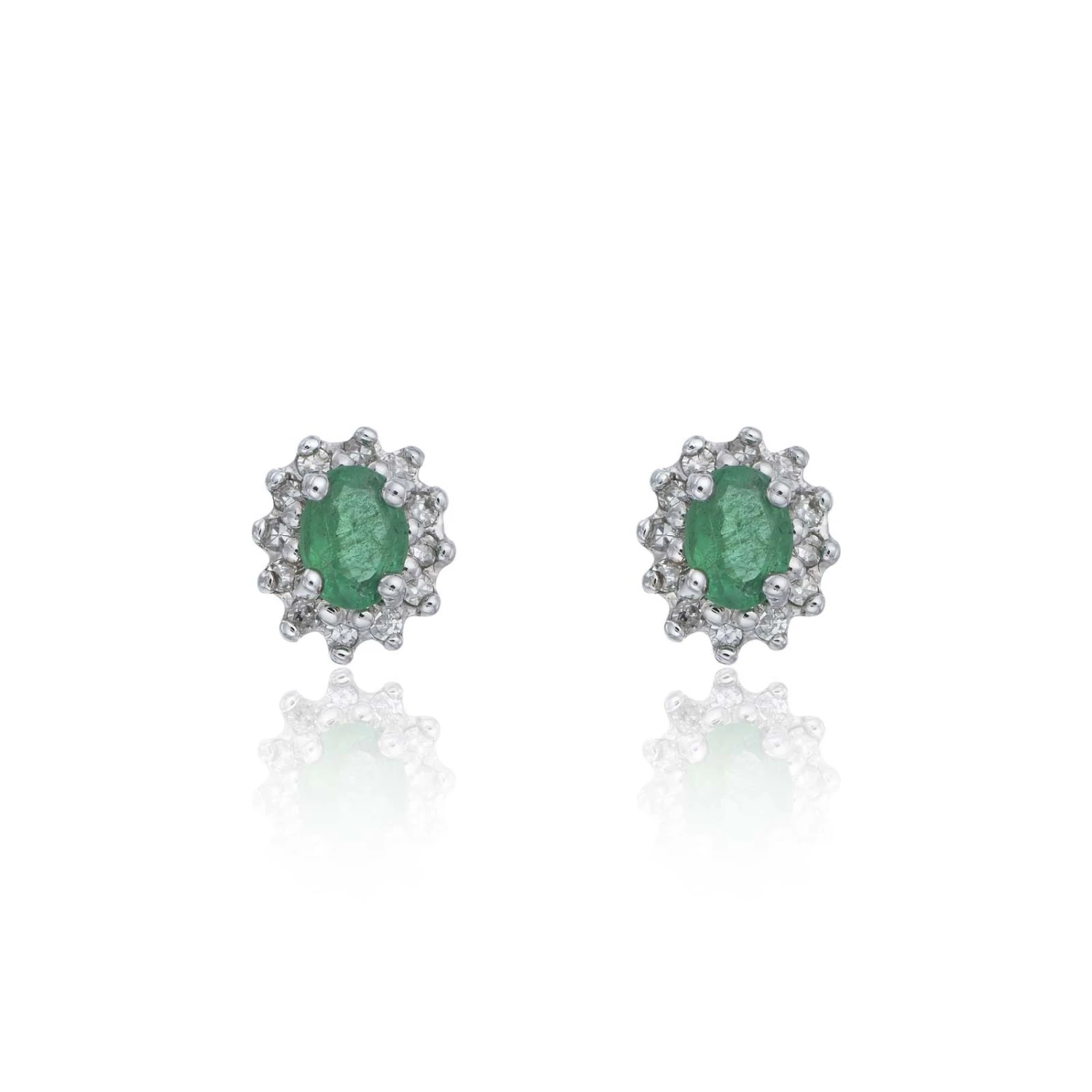 Chisholm Hunter 9ct White Gold 0.10ct Diamond And Emerald Halo Earrings 3 Chisholm Hunter 9ct White Gold 0.10ct Diamond And Emerald Halo Earrings